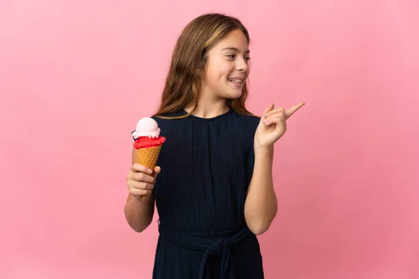 Child Cornet Ice Cream Isolated Pink Background Intending Realizes Solution — Stockfoto