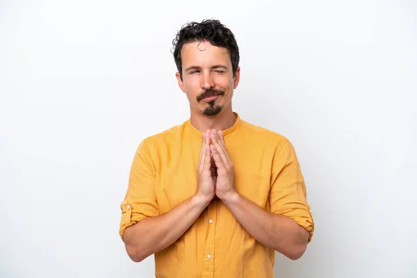 Joven Con Bigote Aislado Sobre Fondo Blanco Maquinando Algo — Foto de Stock