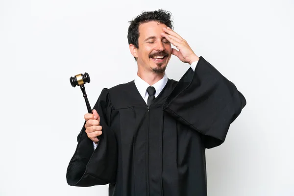 Young Judge Caucasian Man Isolated White Background Smiling Lot — Stock Photo, Image