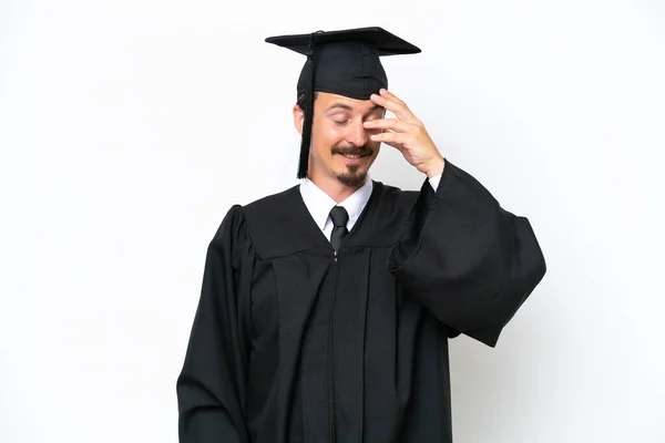 Junger Universitätsabsolvent Auf Weißem Hintergrund Isoliert Lachend — Stockfoto