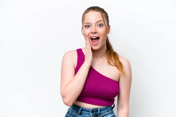 Young Caucasian Girl Isolated White Background Surprise Shocked Facial Expression — Stock Photo, Image