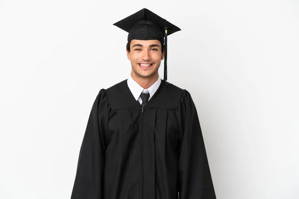 Jeune Diplômé Universitaire Sur Fond Blanc Isolé Riant — Photo