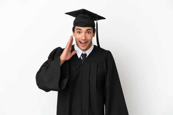 Jong Universitair Afgestudeerde Geïsoleerde Witte Achtergrond Met Verrassing Geschokte Gezichtsuitdrukking — Stockfoto