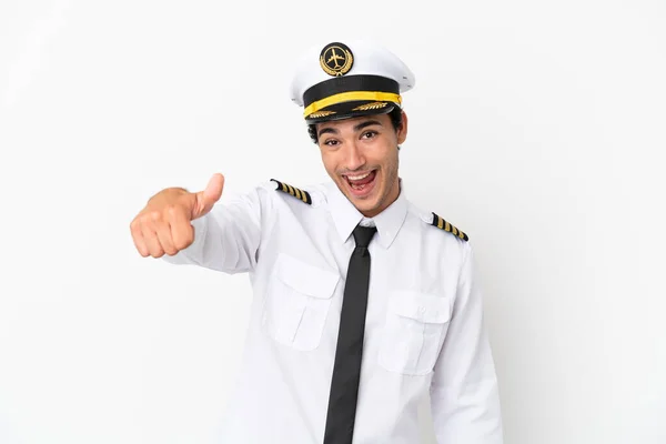 Airplane Pilot Isolated White Background Thumbs Because Something Good Has — Stock Fotó