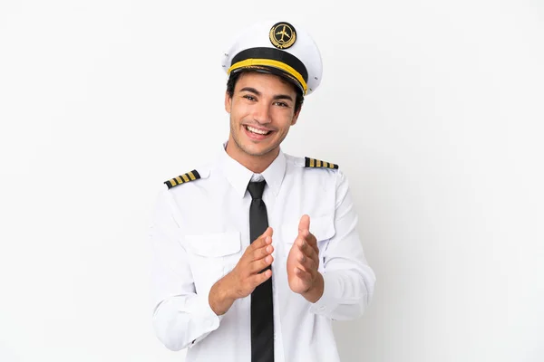 Airplane Pilot Isolated White Background Applauding Presentation Conference — Foto de Stock