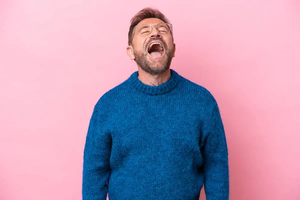 Middle Age Caucasian Man Isolated Pink Background Laughing — Stock Photo, Image