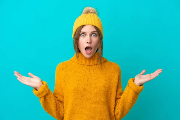 Jeune Femme Anglaise Portant Une Veste Hiver Isolée Sur Fond — Photo