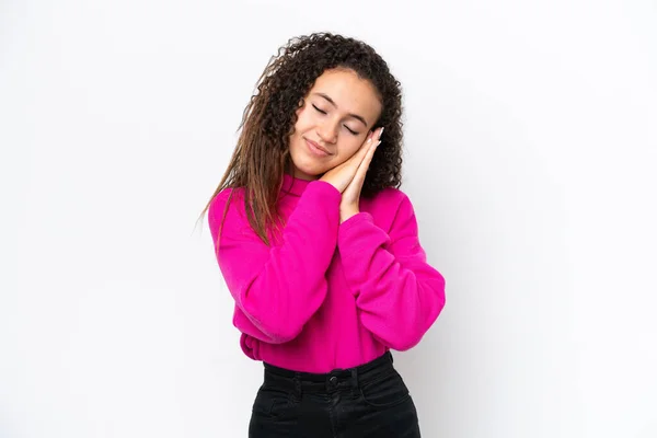 Jovem Mulher Árabe Isolada Fundo Branco Fazendo Gesto Sono Expressão — Fotografia de Stock