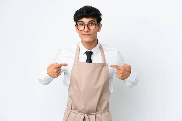 Restaurant Argentinian Waiter Isolated White Background Surprise Facial Expression — Stock Photo, Image