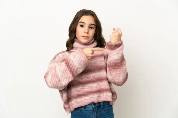 Petite Fille Caucasienne Isolée Sur Fond Blanc Faisant Geste Être — Photo