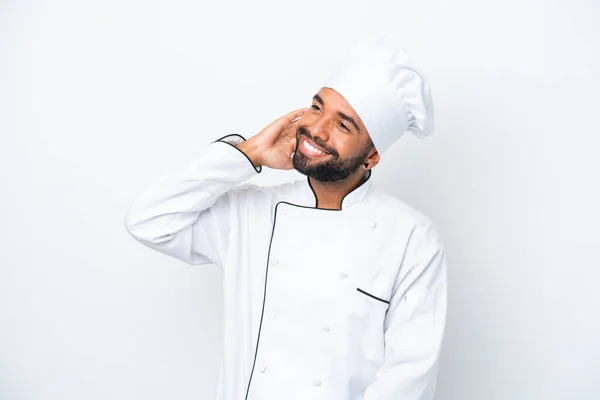 Joven Chef Brasileño Aislado Sobre Fondo Blanco Pensando Una Idea —  Fotos de Stock