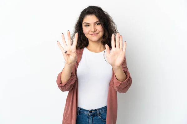 Adolescente Russo Menina Isolada Fundo Branco Contando Nove Com Dedos — Fotografia de Stock