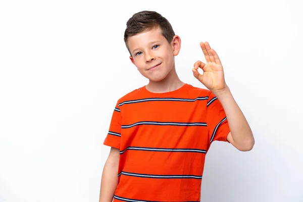 Little Boy Isolated White Background Showing Sign Fingers — Foto Stock