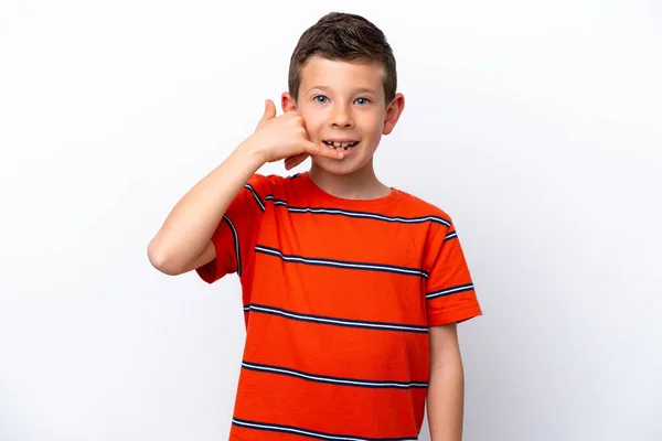 Little Boy Isolated White Background Making Phone Gesture Call Back — Stockfoto