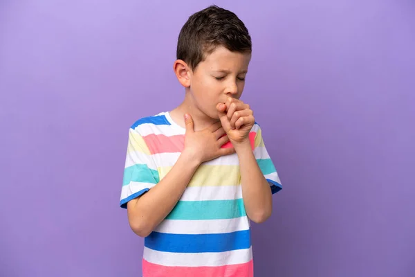 Little Boy Isolated Purple Background Coughing Lot — Stock Photo, Image