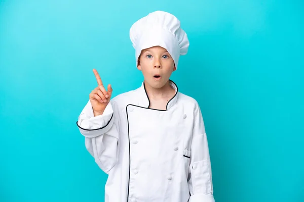 Little Chef Boy Isolated Blue Background Intending Realizes Solution While — Foto Stock