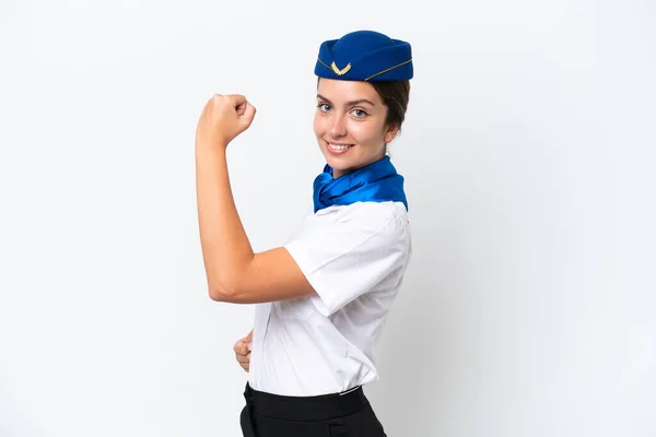 Avion Hôtesse Air Femme Caucasienne Isolé Sur Fond Blanc Faire — Photo