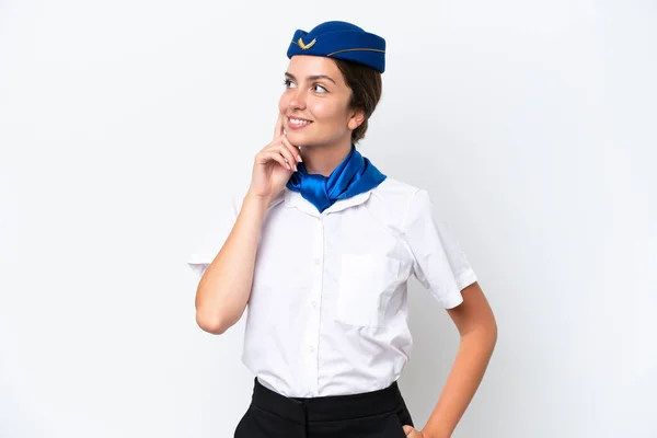 Flugzeug Stewardess Kaukasische Frau Isoliert Auf Weißem Hintergrund Denken Eine — Stockfoto