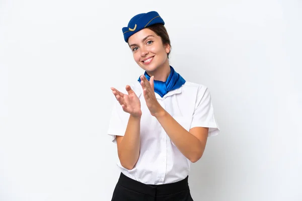 Airplane Stewardess Caucasian Woman Isolated White Background Applauding Presentation Conference — Fotografia de Stock