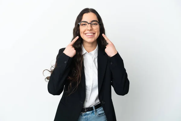 Young Business Woman Isolated White Background Giving Thumbs Gesture — Zdjęcie stockowe