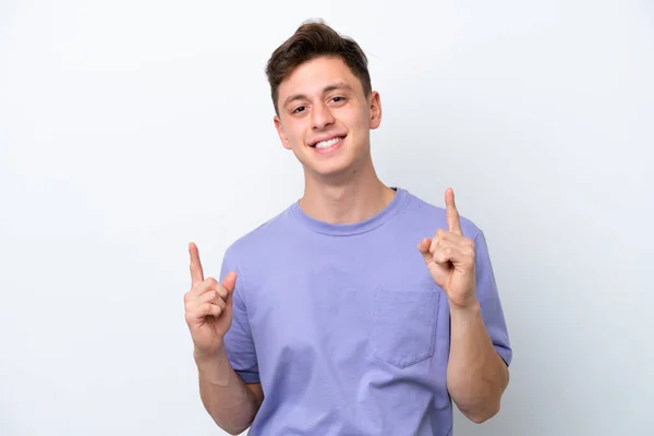 Young Handsome Brazilian Man Isolated White Background Pointing Great Idea — Stock Photo, Image