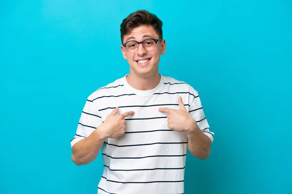 Young Handsome Brazilian Man Isolated Blue Background Surprise Facial Expression — Zdjęcie stockowe