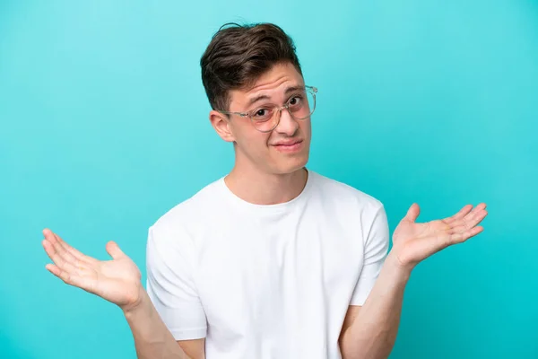 Young Handsome Brazilian Man Isolated Blue Background Glasses Having Doubts — Stock fotografie
