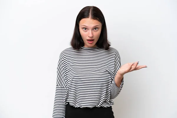 Giovane Donna Caucasica Isolata Sfondo Bianco Facendo Dubbi Gesto — Foto Stock