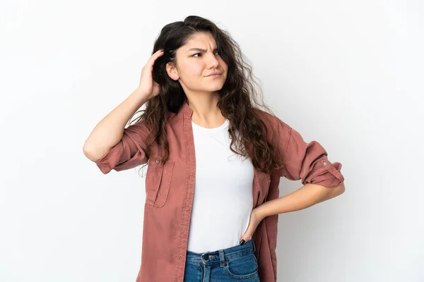 Adolescente Russo Menina Isolada Fundo Branco Com Dúvidas — Fotografia de Stock