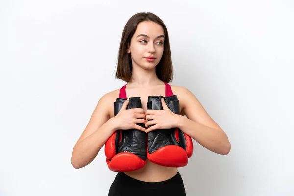 Young Ukrainian Woman Isolated White Background Boxing Gloves — 스톡 사진