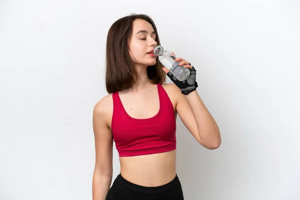 Young Ukrainian Woman Isolated White Background Sports Water Bottle — Stock Fotó