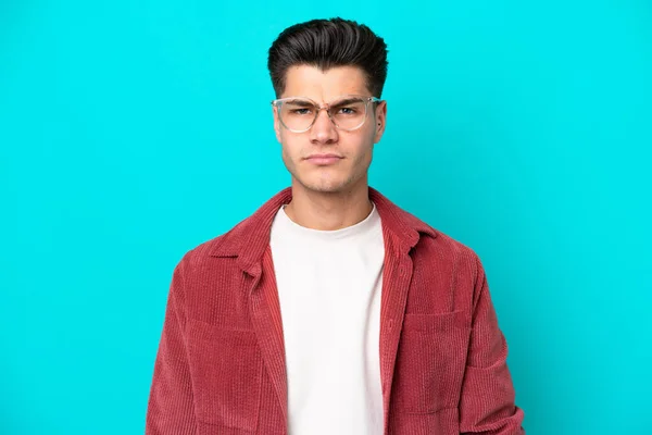 Young Handsome Caucasian Man Isolated Blue Bakcground Glasses — Stockfoto