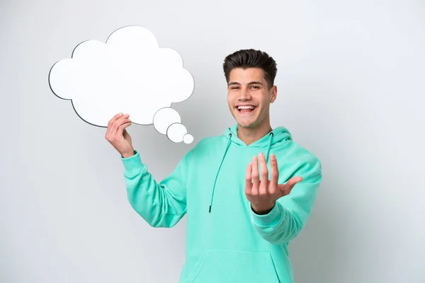 Young Handsome Caucasian Man Isolated White Bakcground Holding Thinking Speech — Stock Photo, Image