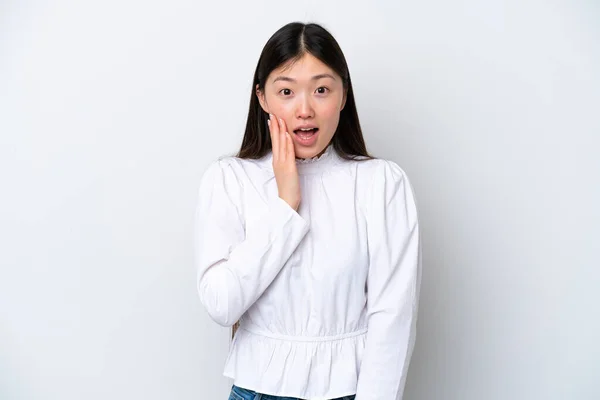 Young Chinese Woman Isolated White Background Surprise Shocked Facial Expression — Stock Fotó