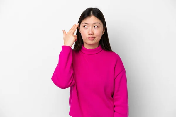 Young Chinese Woman Isolated White Background Problems Making Suicide Gesture —  Fotos de Stock