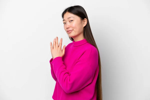 Young Chinese Woman Isolated White Background Scheming Something — Stockfoto