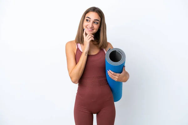 Young Sport Caucasian Woman Going Yoga Classes Isolated White Background — ストック写真