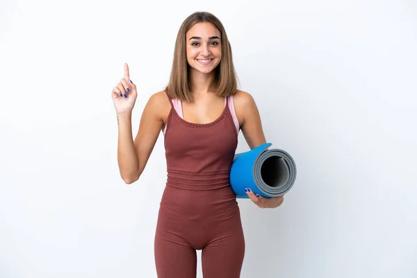 Young Sport Caucasian Woman Going Yoga Classes Isolated White Background —  Fotos de Stock