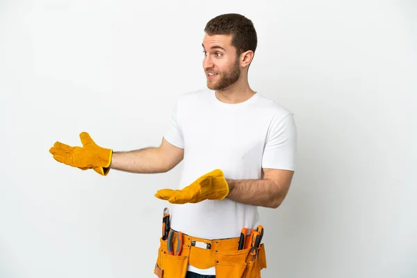 Young Electrician Man Isolated White Wall Surprise Expression While Looking — 스톡 사진