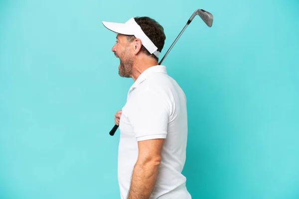 Middle Age Caucasian Golfer Player Man Isolated Blue Background Laughing — Fotografia de Stock