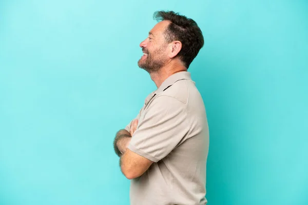 Middle Age Caucasian Man Isolated Blue Background Lateral Position — Stockfoto