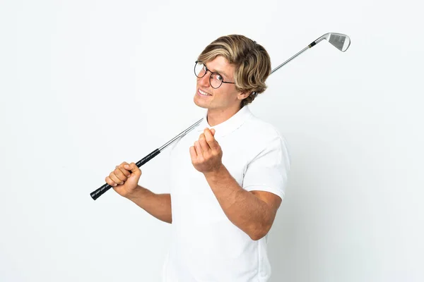 Inglês Homem Jogando Golfe Fazendo Gesto Dinheiro — Fotografia de Stock