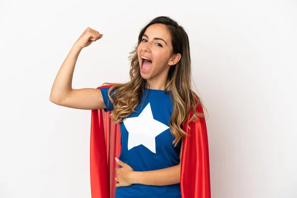 Super Hero Woman Isolated White Background Doing Strong Gesture — Stockfoto