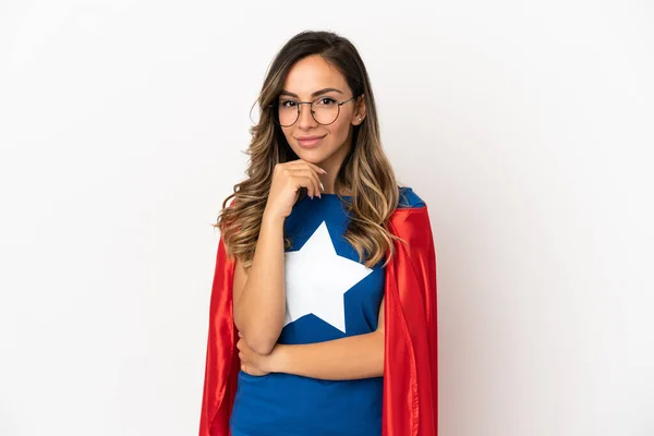 Super Hero Woman Isolated White Background Glasses Smiling — Stockfoto