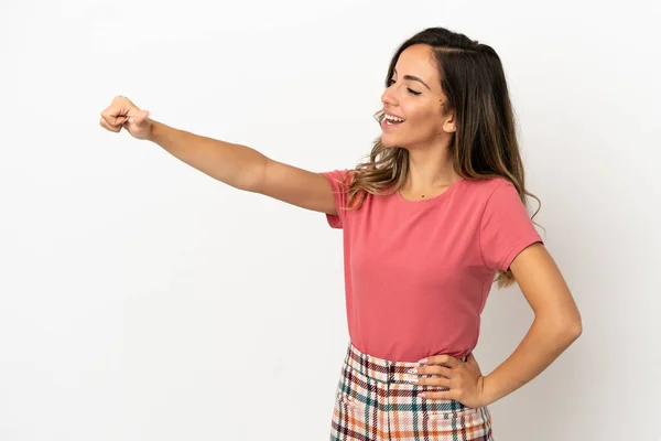 Young Woman Isolated Background Giving Thumbs Gesture — Stock Photo, Image