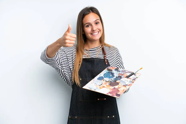 Young Artist Caucasian Woman Holding Palette Isolated White Background Thumbs — Photo