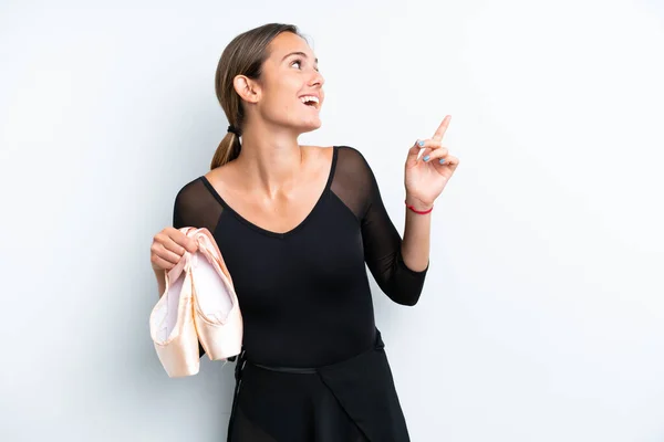 Young Caucasian Woman Dancing Ballet Isolated White Background Pointing Finger — 스톡 사진