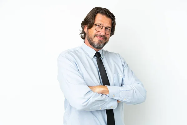Senior Dutch Business Man Isolated White Background Arms Crossed Looking — Stockfoto