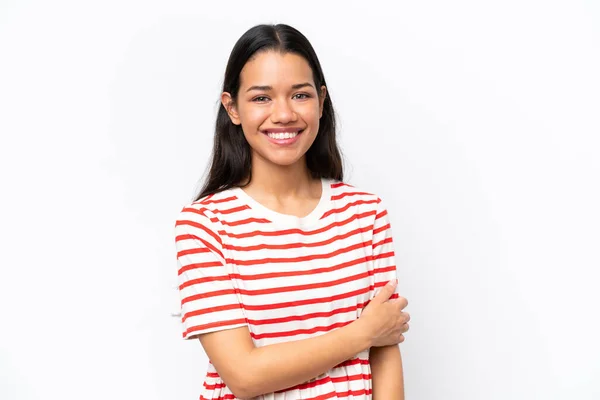 Young Colombian Woman Isolated White Background Laughing — Φωτογραφία Αρχείου