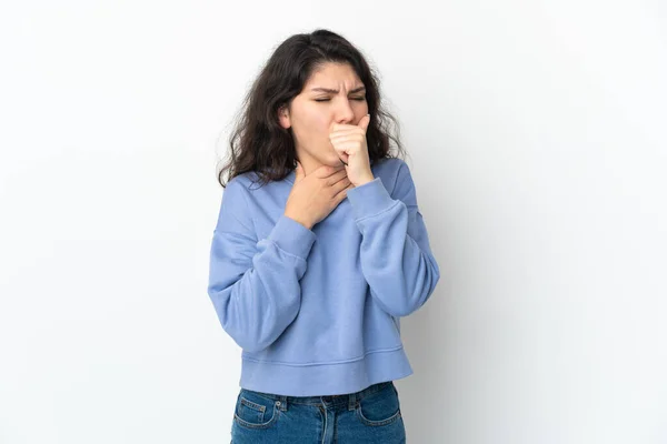 Teenager Russian Girl Isolated White Background Coughing Lot — Foto Stock